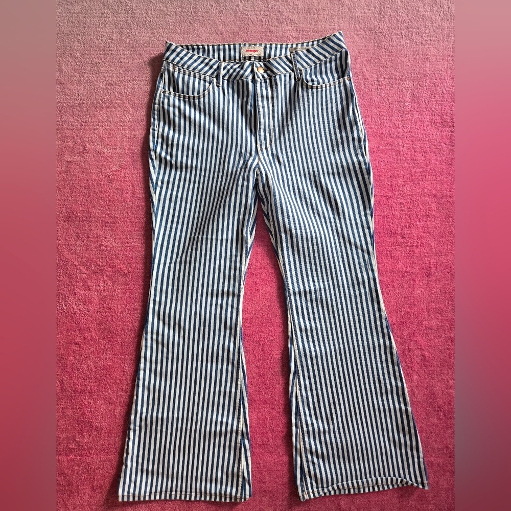 Wrangler High Ruse Fierce Flare Navy and White Striped Jeans
